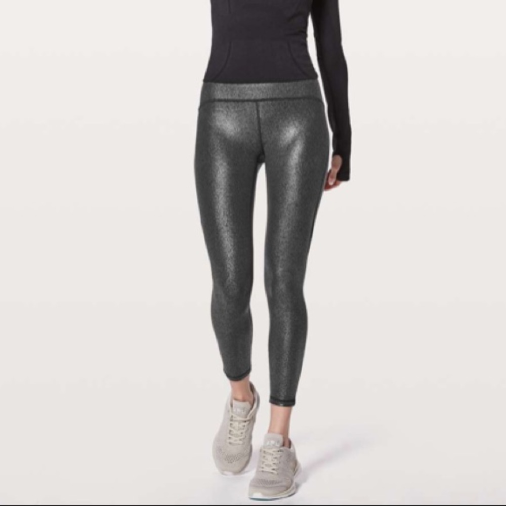Metallic Gray High-Rise Leggings - Women